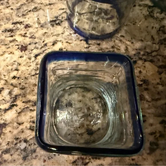 Blown Glass from Mexico Vintage CobaltBlue Rim Set of 4 Tumblers - see below - Picture 4 of 4
